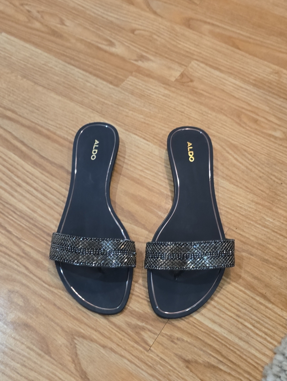 Aldo Black Slide Sandals with Sparkle Strap